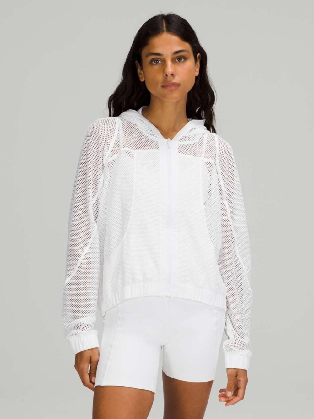 Lululemon Relaxed Fit Mesh Jacket White Size 4 Hooded Zip-Up Athleisure